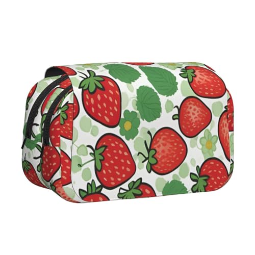 WOmeng Vielseitiges Federmäppchen mit Erdbeermuster, praktische Fächer, Reise- und Bürobedarf, großes Fassungsvermögen von WOmeng