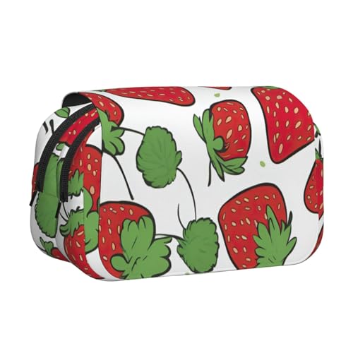 WOmeng Vielseitiges Federmäppchen mit Erdbeermuster, praktische Fächer, Reise- und Bürobedarf, großes Fassungsvermögen von WOmeng