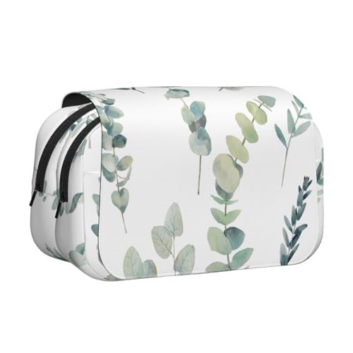 WOmeng Vielseitiges Federmäppchen mit Eukalyptusblättern, praktische Fächer, Reise- und Bürobedarf, großes Fassungsvermögen von WOmeng