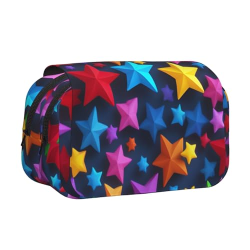 WOmeng Vielseitiges Federmäppchen mit Farbstern-Aufdruck, praktische Fächer, Reise- und Bürobedarf, großes Fassungsvermögen von WOmeng