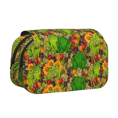 WOmeng Vielseitiges Federmäppchen mit Frosch-Aufdruck, praktische Fächer, Reisen, Bürobedarf, großes Fassungsvermögen von WOmeng