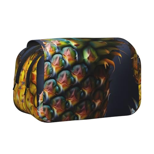 WOmeng Vielseitiges Federmäppchen mit Frucht-Ananas-Druck, praktische Fächer, Reise- und Bürobedarf, großes Fassungsvermögen von WOmeng