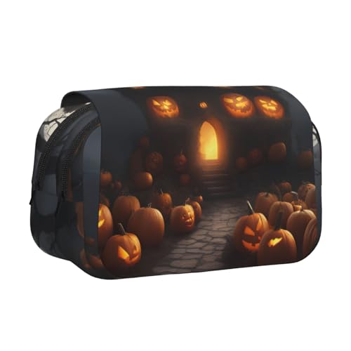WOmeng Vielseitiges Federmäppchen mit Halloween-Kürbis-Druck, praktische Fächer, Reise- und Bürobedarf, große Kapazität von WOmeng