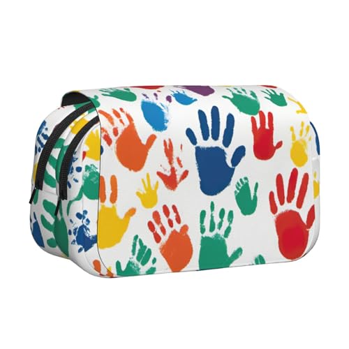 WOmeng Vielseitiges Federmäppchen mit Handdruck, praktische Fächer, Reise- und Bürobedarf, großes Fassungsvermögen von WOmeng