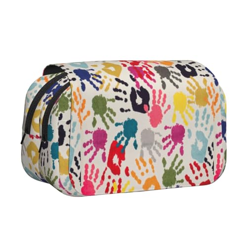 WOmeng Vielseitiges Federmäppchen mit Handdruck, praktische Fächer, Reise- und Bürobedarf, großes Fassungsvermögen von WOmeng