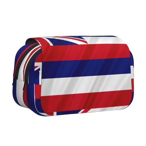 WOmeng Vielseitiges Federmäppchen mit Hawaii-Flaggenmotiv, praktische Fächer, Reise- und Bürobedarf, großes Fassungsvermögen von WOmeng