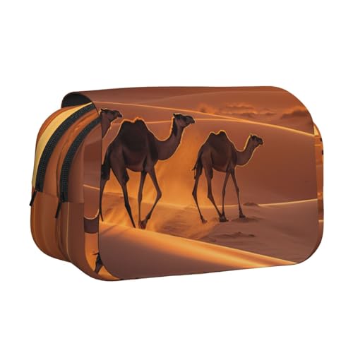 WOmeng Vielseitiges Federmäppchen mit Kamelmuster, praktische Fächer, Reisen, Bürobedarf, großes Fassungsvermögen von WOmeng