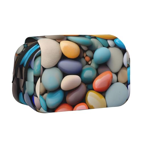 WOmeng Vielseitiges Federmäppchen mit Kieselsteinen, praktische Fächer, Reise- und Bürobedarf, großes Fassungsvermögen von WOmeng