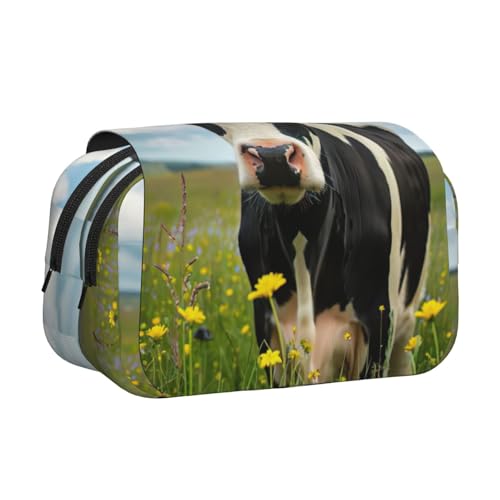 WOmeng Vielseitiges Federmäppchen mit Kuhmotiv, praktische Fächer, Reise- und Bürobedarf, großes Fassungsvermögen von WOmeng