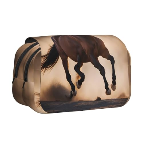 WOmeng Vielseitiges Federmäppchen mit Laufpferde-Muster, praktische Fächer, Reise- und Bürobedarf, großes Fassungsvermögen von WOmeng