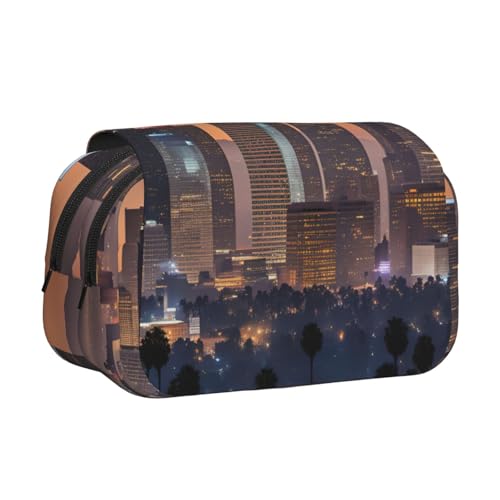 WOmeng Vielseitiges Federmäppchen mit Los Angeles-Skyline-Druck, praktische Fächer, Reise- und Bürobedarf, großes Fassungsvermögen von WOmeng