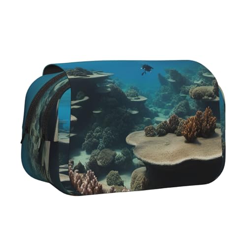 WOmeng Vielseitiges Federmäppchen mit Meeresblick-Druck, praktische Fächer, Reise- und Bürobedarf, großes Fassungsvermögen von WOmeng