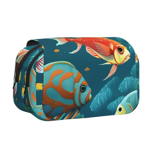 WOmeng Vielseitiges Federmäppchen mit Meeresmotiv, Unterwasserfisch-Druck, praktische Fächer, Reisen, Bürobedarf, große Kapazität von WOmeng