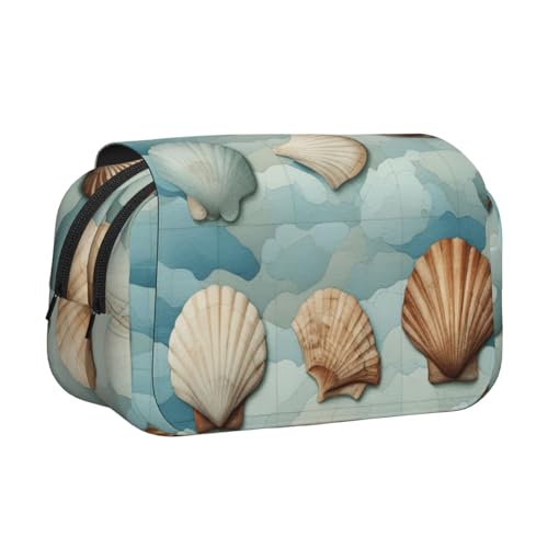 WOmeng Vielseitiges Federmäppchen mit Muschelmotiv, praktische Fächer, Reise- und Bürobedarf, großes Fassungsvermögen von WOmeng