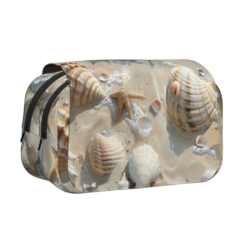 WOmeng Vielseitiges Federmäppchen mit Muschelsanddruck, praktische Fächer, Reise- und Bürobedarf, großes Fassungsvermögen von WOmeng