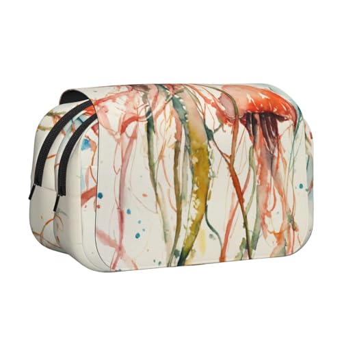 WOmeng Vielseitiges Federmäppchen mit Quallenmuster, praktische Fächer, Reise- und Bürobedarf, großes Fassungsvermögen von WOmeng