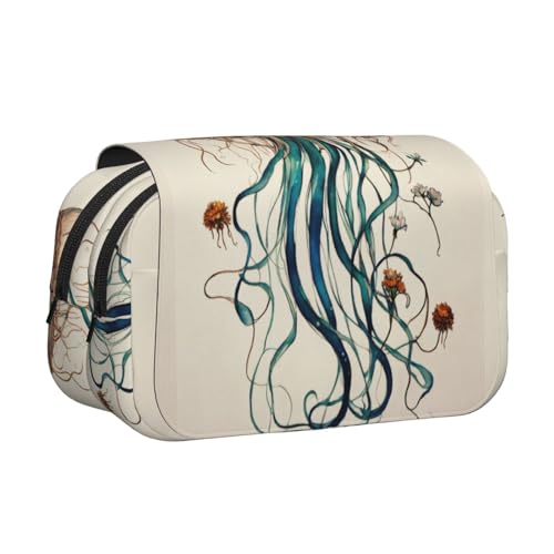 WOmeng Vielseitiges Federmäppchen mit Quallenmuster, praktische Fächer, Reise- und Bürobedarf, großes Fassungsvermögen von WOmeng