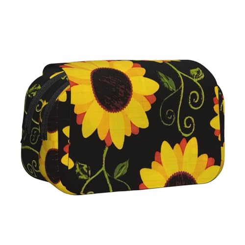 WOmeng Vielseitiges Federmäppchen mit Sonnenblumen-Motiv, praktische Fächer, Reisen, Bürobedarf, großes Fassungsvermögen von WOmeng