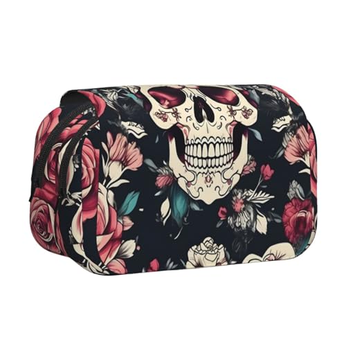 WOmeng Vielseitiges Federmäppchen mit Totenkopf-Motiv, vielseitig einsetzbar, praktische Fächer, Reisen, Bürobedarf, großes Fassungsvermögen von WOmeng
