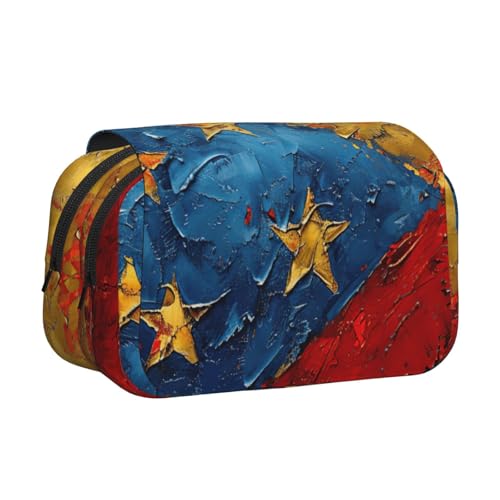 WOmeng Vielseitiges Federmäppchen mit Venezuela-Flaggen-Motiv, praktische Fächer, Reise- und Bürobedarf, große Kapazität von WOmeng