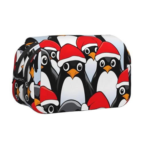 WOmeng Vielseitiges Federmäppchen mit Weihnachts-Pinguin-Aufdruck, praktische Fächer, Reise- und Bürobedarf, großes Fassungsvermögen von WOmeng