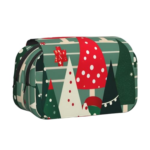 WOmeng Vielseitiges Federmäppchen mit Weihnachtsbäumen-Aufdruck, praktische Fächer, Reise- und Bürobedarf, großes Fassungsvermögen von WOmeng