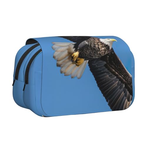 WOmeng Vielseitiges Federmäppchen mit Weißkopfseeadleraufdruck, praktische Fächer, Reise- und Bürobedarf, großes Fassungsvermögen von WOmeng