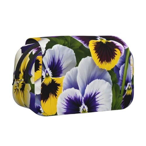 WOmeng Vielseitiges Federmäppchen mit blauem Blumendruck, praktische Fächer, Reisen, Bürobedarf, großes Fassungsvermögen von WOmeng