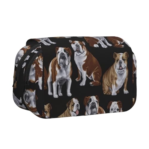 WOmeng Vielseitiges Federmäppchen mit englischer Bulldogge, praktische Fächer, Reise- und Bürobedarf, großes Fassungsvermögen von WOmeng
