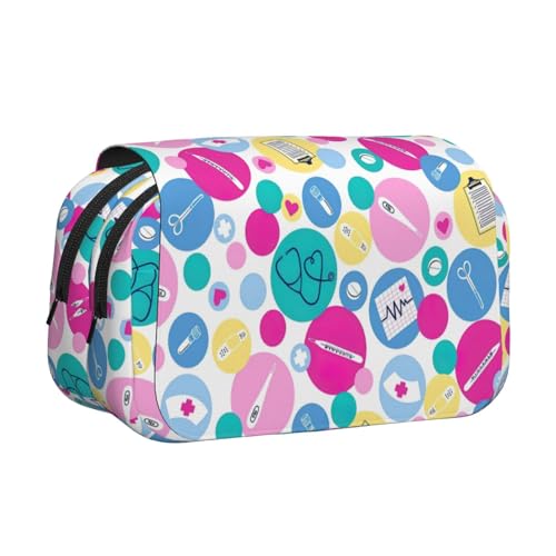 WOmeng Vielseitiges Federmäppchen mit niedlichem Krankenschwesteraufdruck, praktische Fächer, Reise- und Bürobedarf, großes Fassungsvermögen von WOmeng