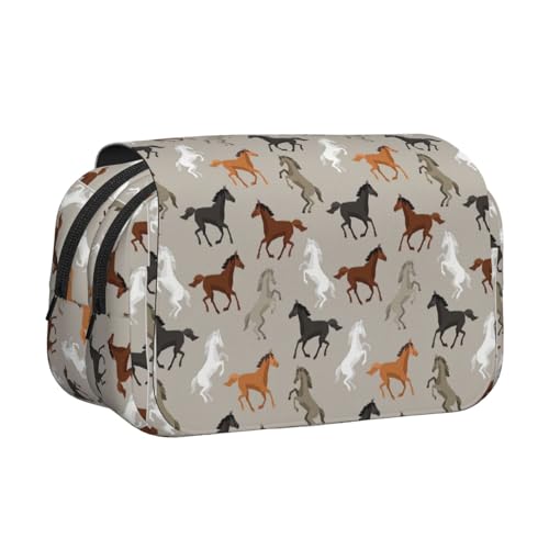 WOmeng Vielseitiges Federmäppchen mit niedlichem Pferdemotiv, praktische Fächer, Reise- und Bürobedarf, großes Fassungsvermögen von WOmeng