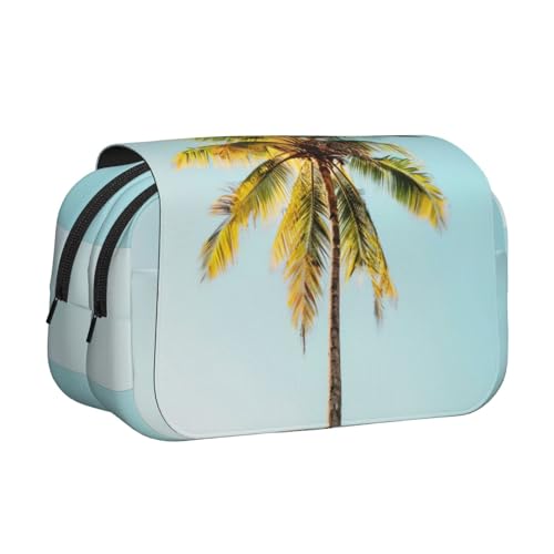 WOmeng Vielseitiges Stifteetui mit Palmenaufdruck, praktische Fächer, Reisen, Bürobedarf, großes Fassungsvermögen von WOmeng