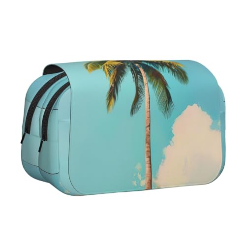 WOmeng Vielseitiges Stifteetui mit Palmenaufdruck, praktische Fächer, Reisen, Bürobedarf, großes Fassungsvermögen von WOmeng