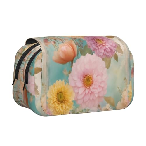 WOmeng Vielseitiges Stifteetui mit Pfingstrosen-Blumen-Motiv, praktische Fächer, Reise- und Bürobedarf, große Kapazität von WOmeng