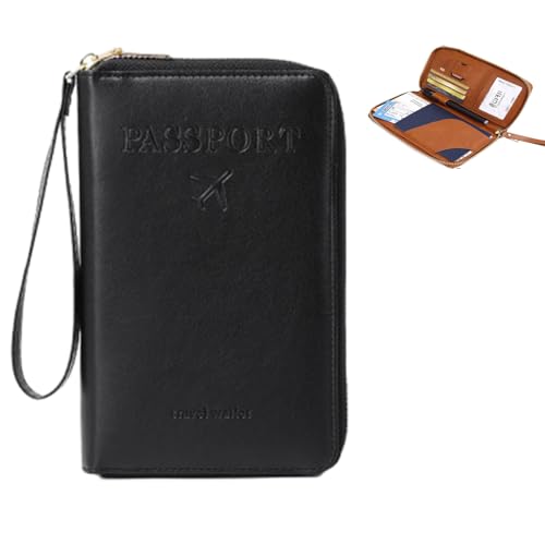 WPDUIODF RFID-Reisepasshülle, Multifunktionale Reisebrieftasche for Männer Und Frauen, Sicherer Ausweis-Organizer Mit Diebstahlschutz, Brieftaschenhülle for Unterwegs(Black) von WPDUIODF