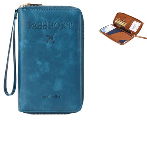 WPDUIODF RFID-Reisepasshülle, Multifunktionale Reisebrieftasche for Männer Und Frauen, Sicherer Ausweis-Organizer Mit Diebstahlschutz, Brieftaschenhülle for Unterwegs(Blue) von WPDUIODF