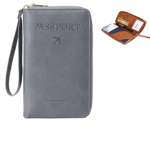 WPDUIODF RFID-Reisepasshülle, Multifunktionale Reisebrieftasche for Männer Und Frauen, Sicherer Ausweis-Organizer Mit Diebstahlschutz, Brieftaschenhülle for Unterwegs(Gray) von WPDUIODF