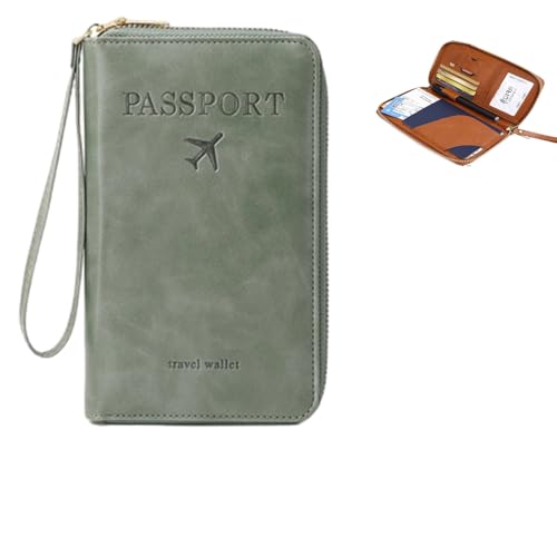 WPDUIODF RFID-Reisepasshülle, Multifunktionale Reisebrieftasche for Männer Und Frauen, Sicherer Ausweis-Organizer Mit Diebstahlschutz, Brieftaschenhülle for Unterwegs(Green) von WPDUIODF