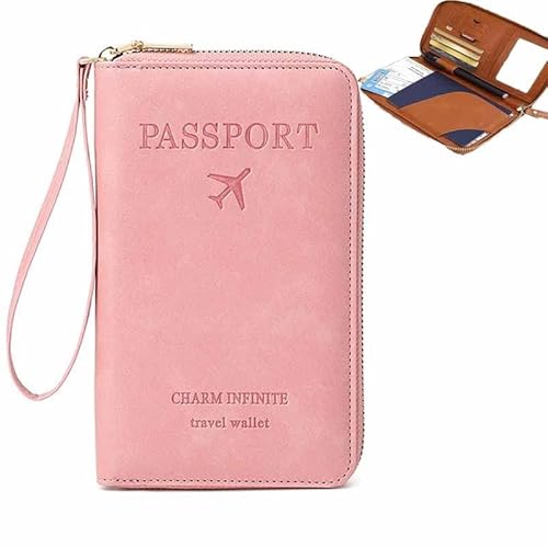 WPDUIODF RFID-Reisepasshülle, Multifunktionale Reisebrieftasche for Männer Und Frauen, Sicherer Ausweis-Organizer Mit Diebstahlschutz, Brieftaschenhülle for Unterwegs(Pink) von WPDUIODF