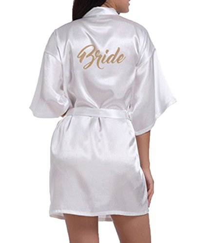 WPFING Braut Nnachthemd für Brautparty Hochzeits Roben Satin Glitter Weiß Large von WPFING