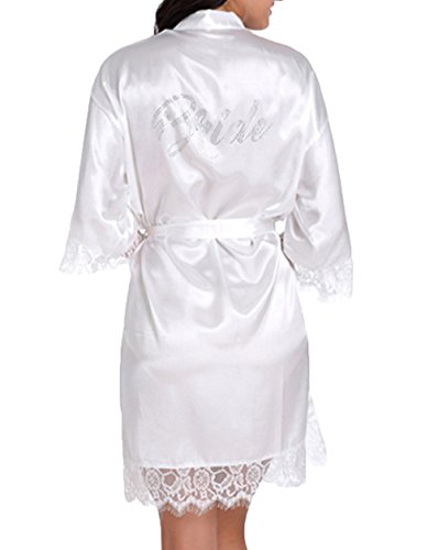 WPFING Hochzeits Roben für Brautpart Polyester Spitze Braut Nnachthemd Weiß Frauen Roben X-Large von WPFING