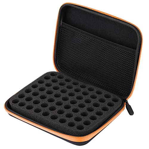 WPKD BLUEIY Aufbewahrungstasche für ätherische Öle mit 63 Fächern, Stoßfester Eva Flaschen Aromatherapie Box Organizer mit Geteiltem Einsatz und Tragbarem Griff (Orange) von WPKD BLUEIY