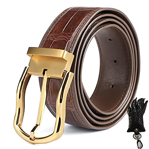 Echte Krokodilgürtel für Herren, Alligator Echtleder Herrengürtel, Kratzfeste und lichtechte Edelstahl-Gürtelschnalle (Krokodilpfote Schlüsselanhänger & Geschenkbox enthalten) 120 braun B-Style 1 von WPQRED