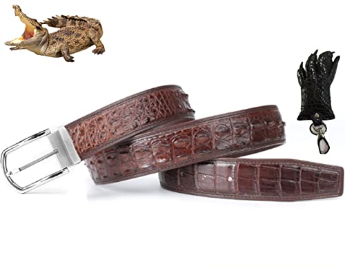 WPQRED Herren Gürtel aus echtem Krokodilleder, kratzfest, lichtbeständig, verstellbar, mit Edelstahlschnalle (Krokodil-Poten-Schlüsselanhänger und Geschenkbox im Lieferumfang enthalten), Braun A Style von WPQRED