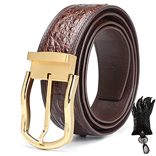 WPQRED Herren Gürtel aus echtem Krokodilleder, kratzfest, lichtbeständig, verstellbar, mit Edelstahlschnalle (Krokodil-Poten-Schlüsselanhänger und Geschenkbox im Lieferumfang enthalten), Braun B Style von WPQRED