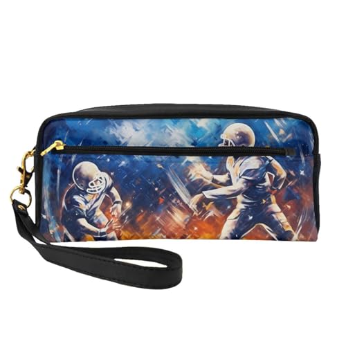 American Football Kosmetiktasche mit Galaxie-Motiv, bedruckt, für Damen, Reise-Kosmetiktasche aus PU-Leder mit Handgelenk, Kulturbeutel, Schwarz , Einheitsgröße, Kosmetiktasche von WPUTY