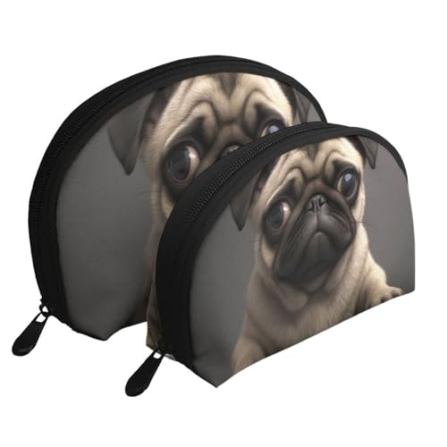 Bauernhof mit Hirschdruck Muschelform 2-teiliges Make-up-Taschen-Set Reise-Kosmetik-Organizer Stilvolle Aufbewahrung für Schönheit & Geschenke für Frauen Mädchen, Niedlicher hübscher Mops von WPUTY