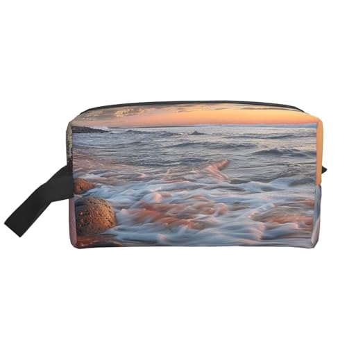 Beach Maui Hawaii Sunset Sea Waves Clouds Printed Cosmetic Case with Handle Lightweight Compact Storage for Makeup, Toiletries & Gadgets, Make up Organizer for Travel, School, Work, weiß von WPUTY