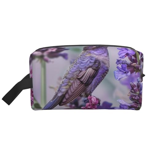Bird in Outdoor Lavendel Floral Flowers Printed Cosmetic Case with Handle Lightweight Compact Storage for Makeup Toiletries & Gadgets Make up Organizer for Travel School Work, weiß, Einheitsgröße von WPUTY