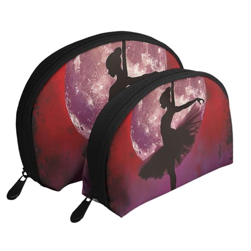 Blauer Schmetterling Druck Muschelform 2 Stück Make-up Tasche Set Reise Kosmetik Organizer Stilvolle Aufbewahrung für Schönheit & Geschenke für Frauen Mädchen, Ballerina Dance, Einheitsgröße von WPUTY